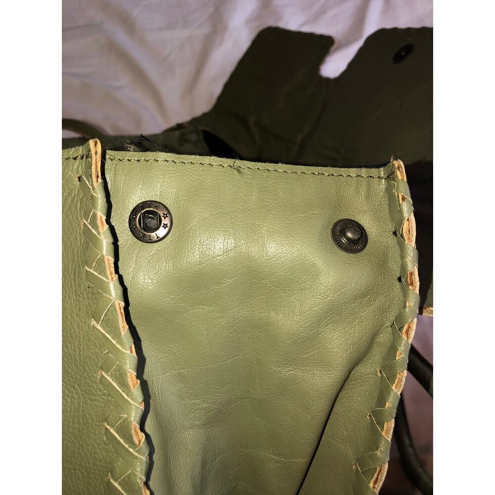 Vintage Jamie Young Co Olive Green Leather Bag Large Tote Work Laptop Boho - Picture 4 of 11